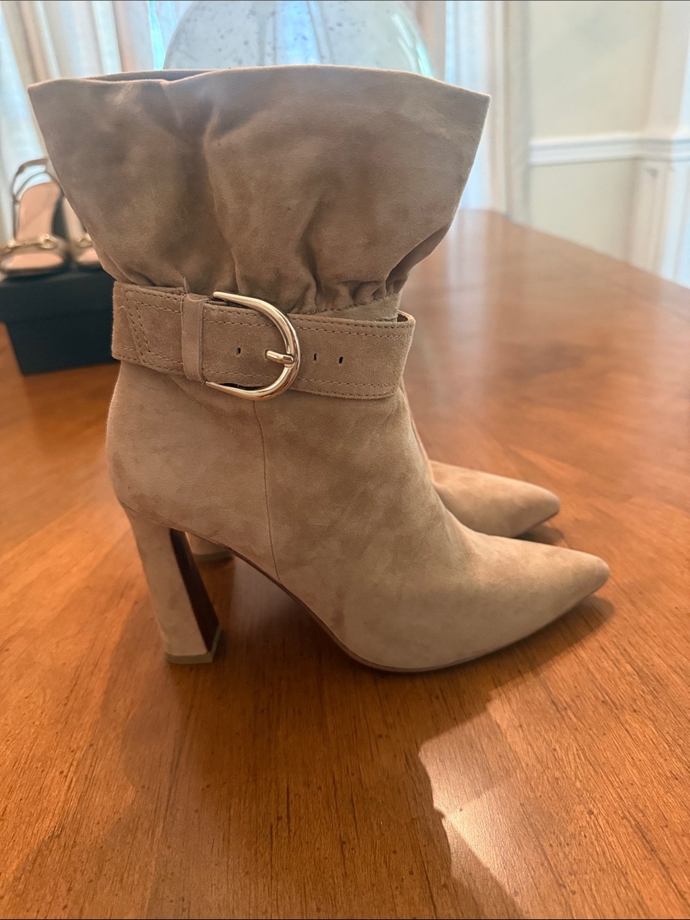 Joie Suede Slouch Ankle Boots with Buckle - Taupe